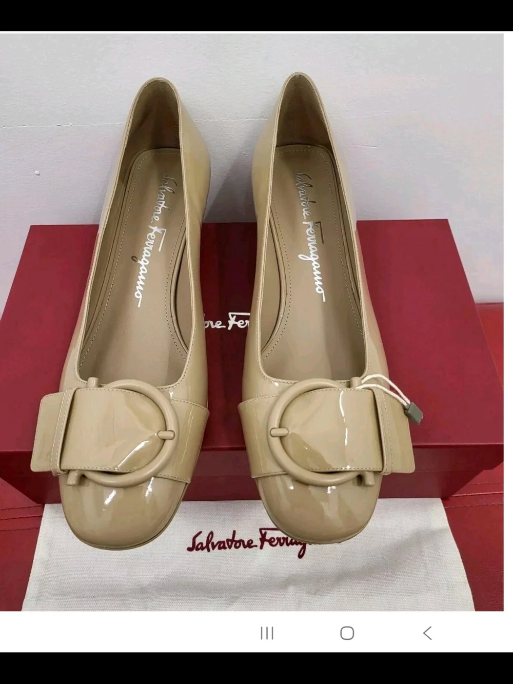 Salvatore Ferragamo Beige Bessie Gancini Pump Shoes Size 7.5C and Size 10B NWB